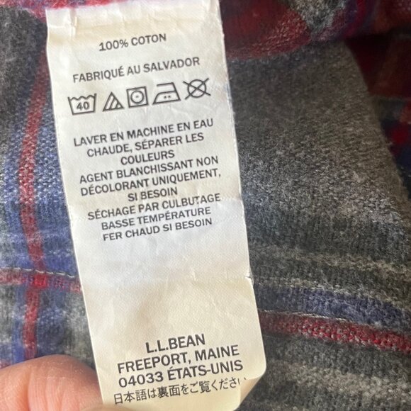 LL Bean Vintage Button Front Flannel Shirt Mens XL Red Gray Plaid - Picture 8 of 9